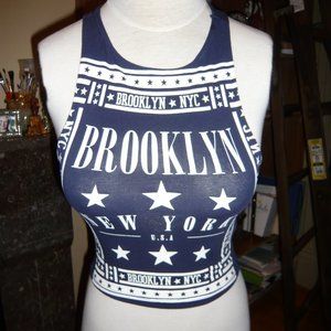 H&M Navy Brooklyn Printed Crop Top Tank